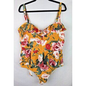 Torrid Women's One Piece Swimsuit Plus Size 2X Yellow Floral Ruffle Swim